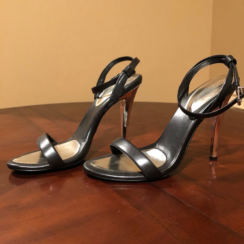 BCBGeneration Black and Silver Strappy Heels
